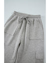 Light Grey Multi Pockets Lace-up High Waist Wide Leg Workout Pants - XL