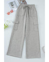 Light Grey Multi Pockets Lace-up High Waist Wide Leg Workout Pants - XL