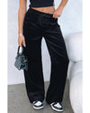Black Solid Drawstring Waist Wide Leg Pants - S