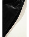 Black Solid Drawstring Waist Wide Leg Pants - S