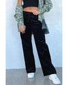 Black Solid Drawstring Waist Wide Leg Pants - XL