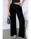 Black Solid Drawstring Waist Wide Leg Pants - XL