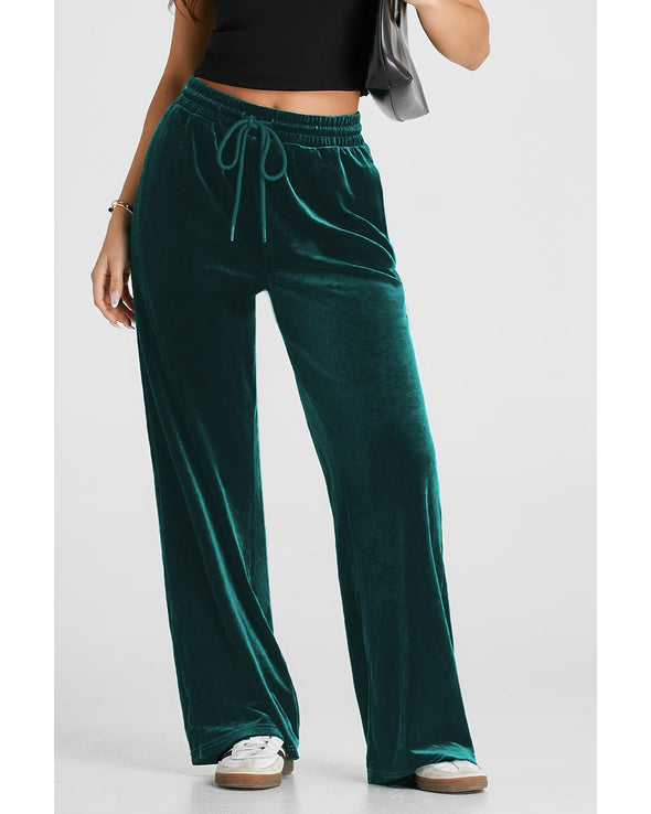 Evergreen Solid Drawstring Waist Wide Leg Pants - 2XL