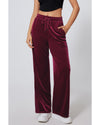 Burgundy Solid Drawstring Waist Wide Leg Pants - M