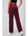 Burgundy Solid Drawstring Waist Wide Leg Pants - M