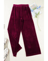 Burgundy Solid Drawstring Waist Wide Leg Pants - M