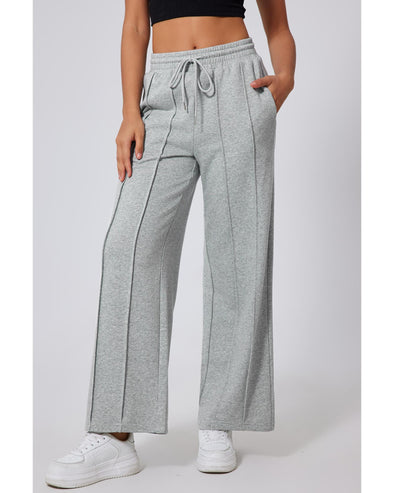 Gray Seamed Drawstring High Waist Wide Leg Sweatpants - 2XL