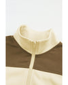 Beige Color Block Drawstring Cropped Athleisure Jacket - 2XL