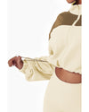 Beige Color Block Drawstring Cropped Athleisure Jacket - 2XL