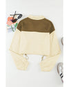 Beige Color Block Drawstring Cropped Athleisure Jacket - L