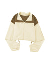 Beige Color Block Drawstring Cropped Athleisure Jacket - L