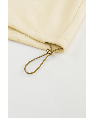 Beige Color Block Drawstring Cropped Athleisure Jacket - M