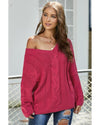 Rose Bubblegum V-Neck Braided Knit Sweater - L
