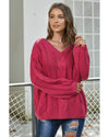Rose Bubblegum V-Neck Braided Knit Sweater - L