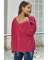 Rose Bubblegum V-Neck Braided Knit Sweater - XL