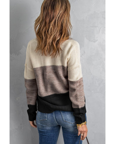 Black Color Block Netted Texture Pullover Sweater - M