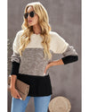 Black Color Block Netted Texture Pullover Sweater - M