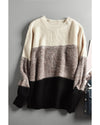 Black Color Block Netted Texture Pullover Sweater - M