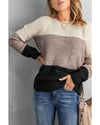 Black Color Block Netted Texture Pullover Sweater - M
