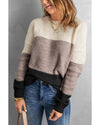 Black Color Block Netted Texture Pullover Sweater - M