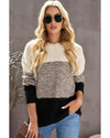 Black Color Block Netted Texture Pullover Sweater - M