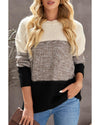 Black Color Block Netted Texture Pullover Sweater - M