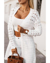 Azura Exchange White Wavy Trim Open Knit Long Sleeve Cardigan - L