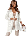 Azura Exchange White Wavy Trim Open Knit Long Sleeve Cardigan - L