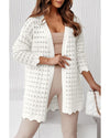 Azura Exchange White Wavy Trim Open Knit Long Sleeve Cardigan - L