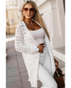 Azura Exchange White Wavy Trim Open Knit Long Sleeve Cardigan - L