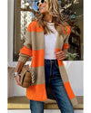 Azura Exchange Orange Colorblock Ribbed Knit Cardigan - L