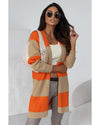 Azura Exchange Orange Colorblock Ribbed Knit Cardigan - L