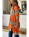 Azura Exchange Orange Colorblock Ribbed Knit Cardigan - L