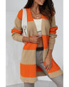 Azura Exchange Orange Colorblock Ribbed Knit Cardigan - L
