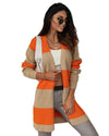 Azura Exchange Orange Colorblock Ribbed Knit Cardigan - M