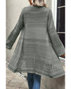 Gray Pointelle Knit Open Front Cardigan - L