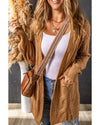 Azura Exchange Khaki Ribbed Trim Eyelet Cable Knit Cardigan - XL