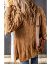 Azura Exchange Khaki Ribbed Trim Eyelet Cable Knit Cardigan - XL