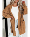 Azura Exchange Khaki Ribbed Trim Eyelet Cable Knit Cardigan - XL