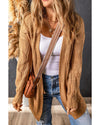 Azura Exchange Khaki Ribbed Trim Eyelet Cable Knit Cardigan - XL