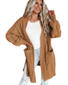 Azura Exchange Khaki Ribbed Trim Eyelet Cable Knit Cardigan - XL