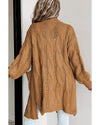 Azura Exchange Khaki Ribbed Trim Eyelet Cable Knit Cardigan - XL