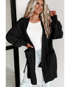 Black Ribbed Trim Eyelet Cable Knit Cardigan - L