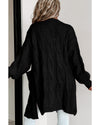 Black Ribbed Trim Eyelet Cable Knit Cardigan - L