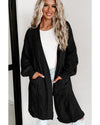 Black Ribbed Trim Eyelet Cable Knit Cardigan - L