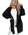 Black Ribbed Trim Eyelet Cable Knit Cardigan - L