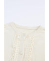 Apricot Lace Trim Ribbed Round Neck Button Up Cardigan - L