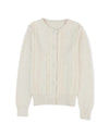 Apricot Lace Trim Ribbed Round Neck Button Up Cardigan - L