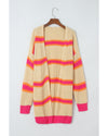 Stripe Printed Ribbed Long Knitted Cardigan - M
