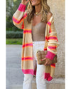 Stripe Printed Ribbed Long Knitted Cardigan - M
